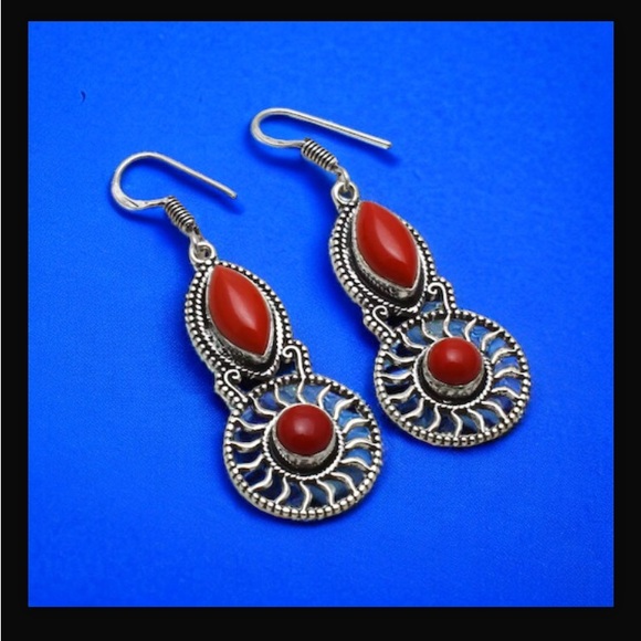 Coral Red Handcrafted Drop Dangle Hook Style Earrings Jewelry 2.16" L New W Tags - Picture 4 of 9